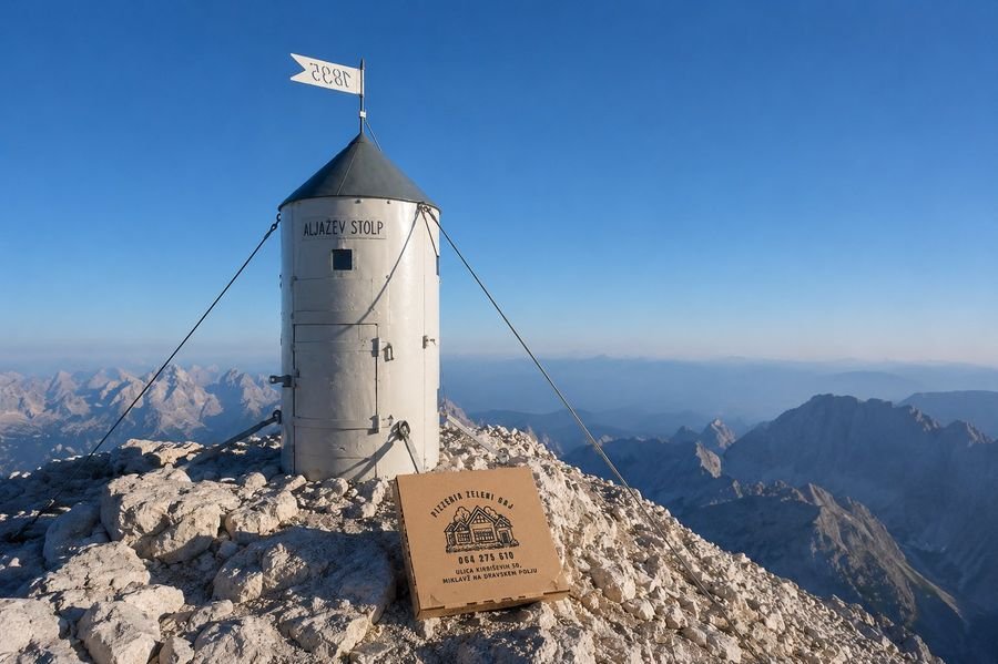 Škatla Zeleni Gaj pred Aljaževim stolpom
